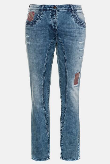 Curvy-Jeans, Pailletten, Teilungsnähte, relaxed