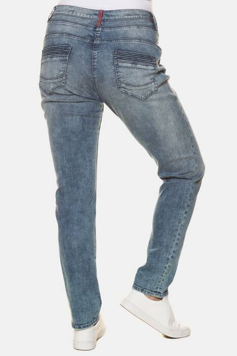 Curvy-Jeans, Pailletten, Teilungsnähte, relaxed