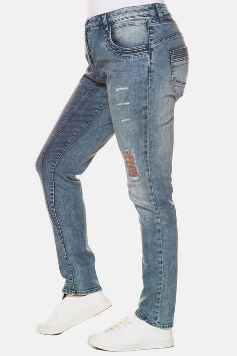 Curvy-Jeans, Pailletten, Teilungsnähte, relaxed