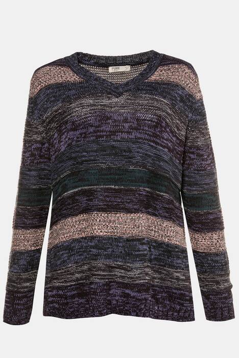 Pullover, Streifen, V-Ausschnitt, Biobaumwolle