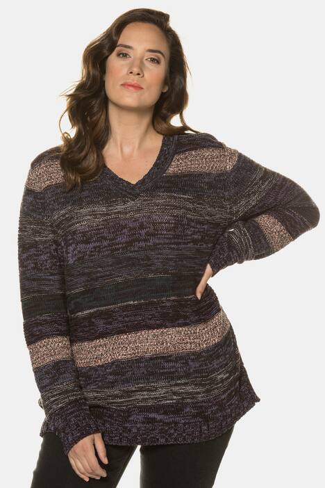 Pullover, Streifen, V-Ausschnitt, Biobaumwolle