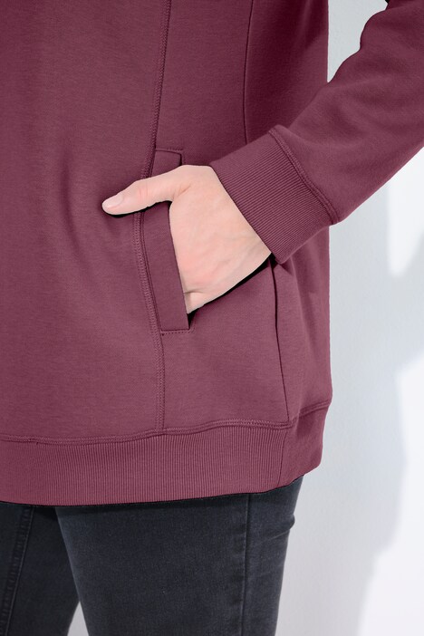 Sweatshirt, bred ståkrave, lommer og lange raglanærmer