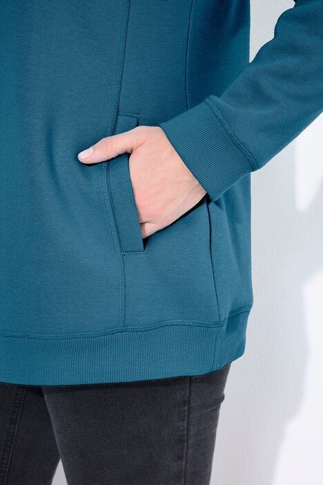Sweatshirt, bred ståkrave, lommer og lange raglanærmer