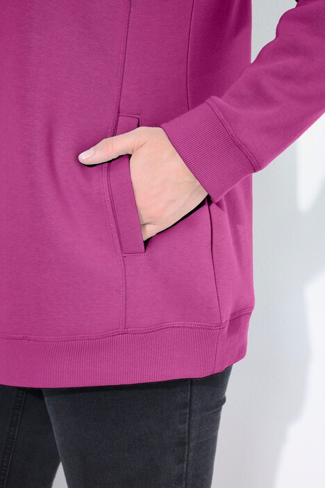Sweatshirt, bred ståkrave, lommer og lange raglanærmer