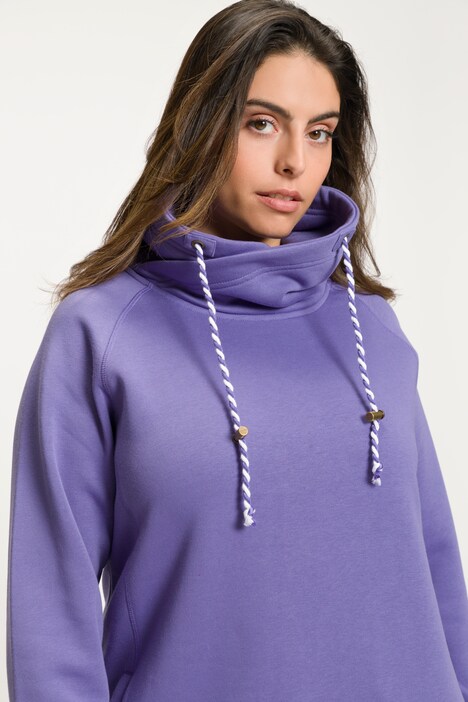 Camiseta sport, cuello alzado ancho, bolsillos, mangas largas raglán