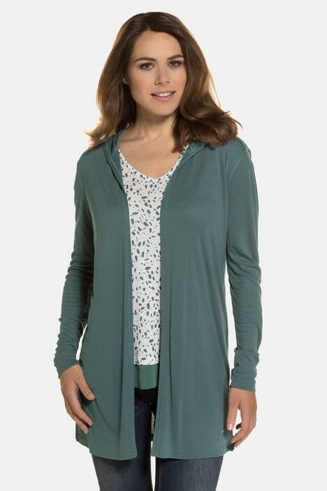 Shirtjacke, Kapuze, offene Form, Seitenschlitze