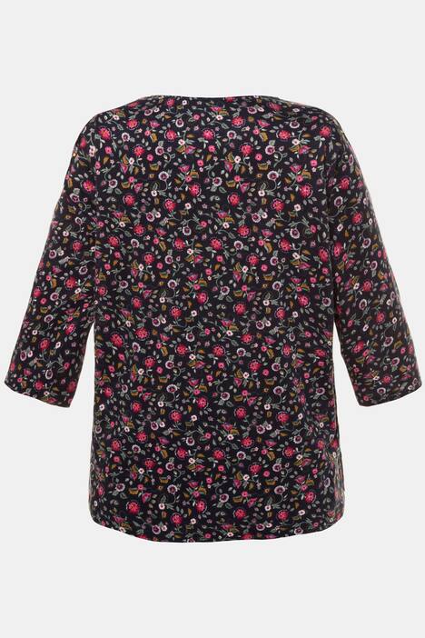 Shirt, V-Ausschnitt, geblümt, 3/4-Ärmel
