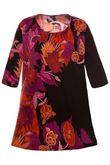 Placment Print Round Neck Cotton Swing Knit Tunic