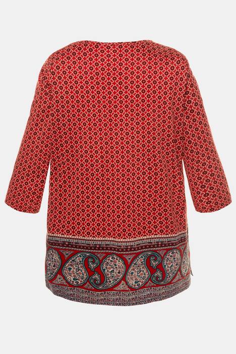 Longshirt, Saumbordüre, V-Ausschnitt, 3/4-Ärmel
