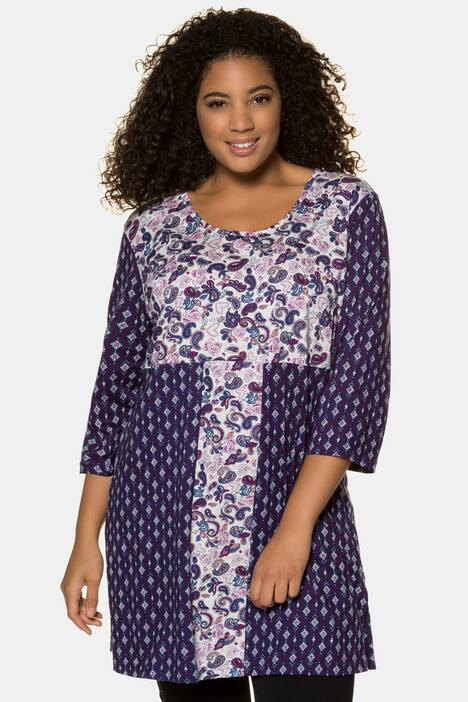 Shirt, gemusterter Patchlook, Longform, 3/4-Ärmel