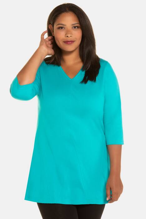 V-Neck Godet Inset Swing Knit Cotton Tunic