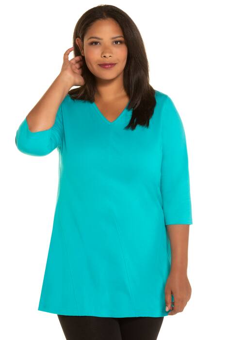 V-Neck Godet Inset Swing Knit Cotton Tunic