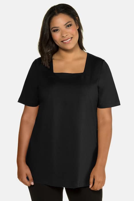 Square Neck Short Sleeve Cotton Knit Tunic
