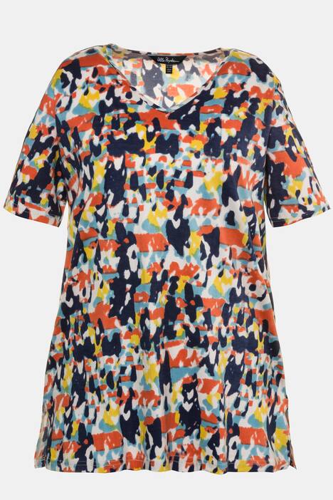 Tie Dye Look V-Neck Short Sleeve Knit Tunic