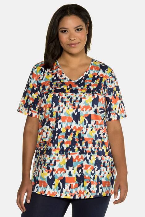 Tie Dye Look V-Neck Short Sleeve Knit Tunic