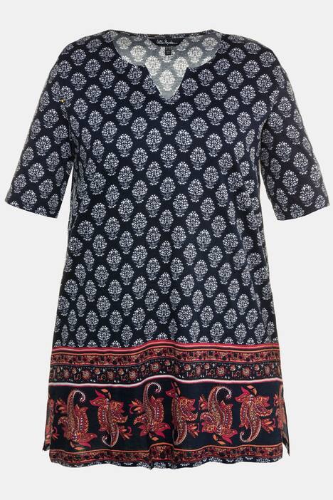 Longshirt, gemustert, Tunika-Ausschnitt, Halbarm