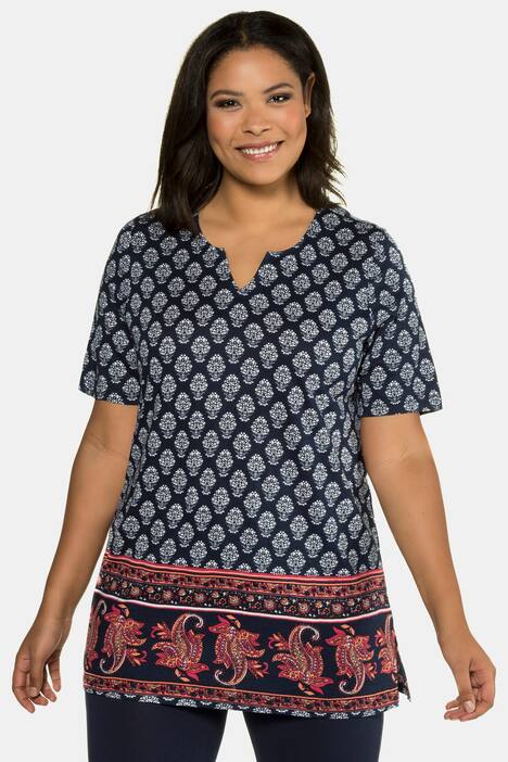 Longshirt, gemustert, Tunika-Ausschnitt, Halbarm