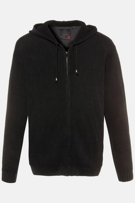 Strickjacke, stonewashed Strukturstrick, Kapuze