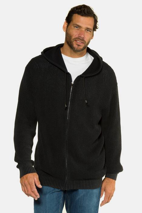 Strickjacke, stonewashed Strukturstrick, Kapuze