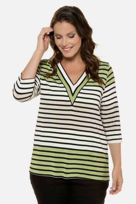 Updated Stripe V-Neck Stretch Knit Top