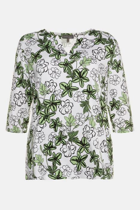 Green Floral Print Classic Fit Stretch Knit Top