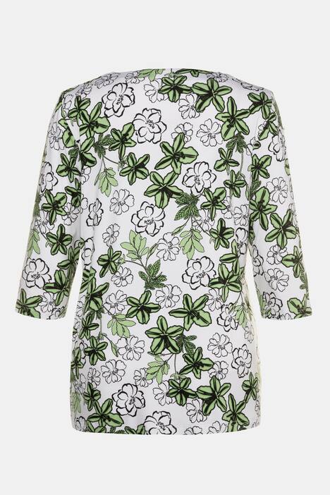 Green Floral Print Classic Fit Stretch Knit Top