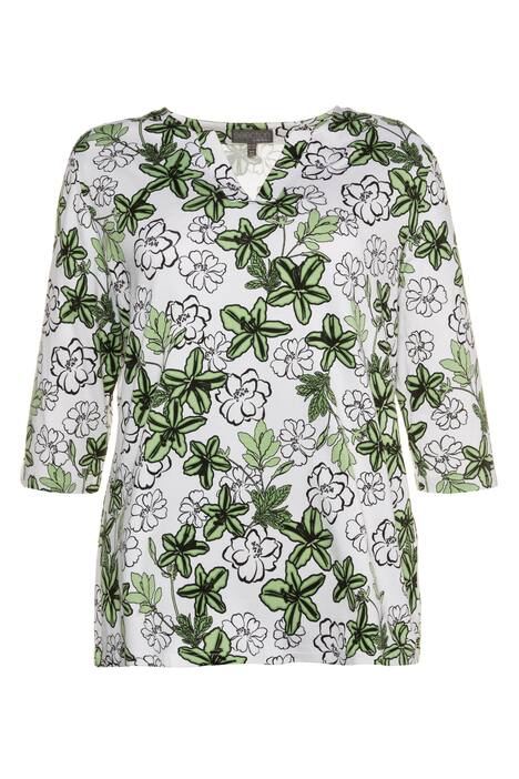 Green Floral Print Classic Fit Stretch Knit Top