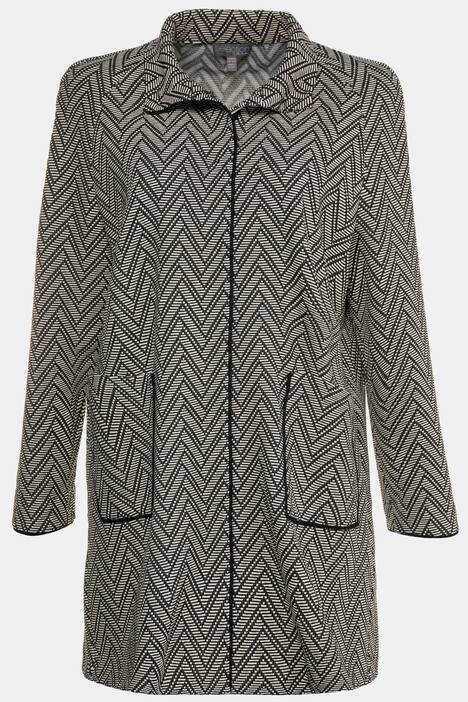 Jacquard Piped Hidden Snap Raglan Sleeve Knit Jacket