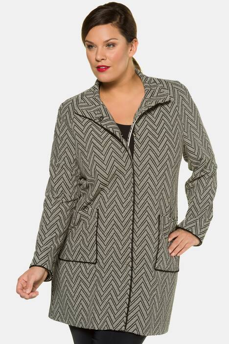 Jacquard Piped Hidden Snap Raglan Sleeve Knit Jacket