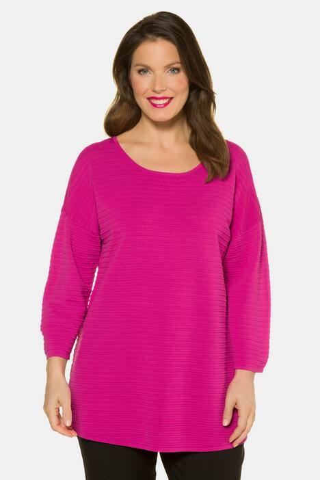 Horizontal Ribbed Round Neck Long Sleeve Sweater