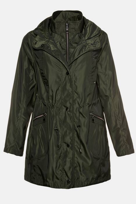 Layer Drawstring Snap Placket Shimmer Parka