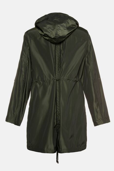 Layer Drawstring Snap Placket Shimmer Parka