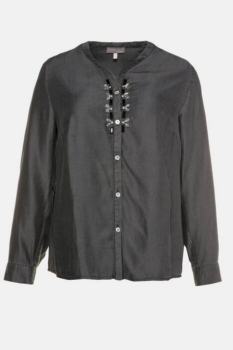 Bead Accent Placket Long Sleeve Lyocell Blouse