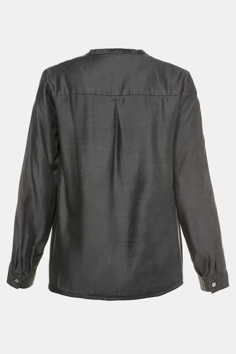 Bead Accent Placket Long Sleeve Lyocell Blouse