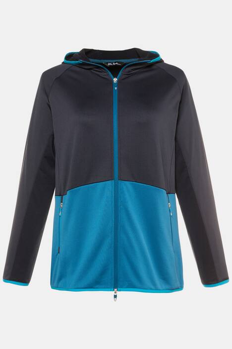 Powerstretch-Jacke, zweifarbig, Kapuze, Fleecfutter