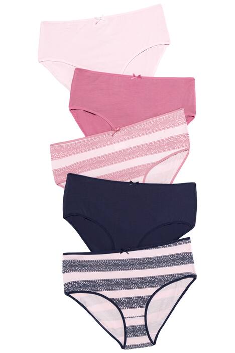 5 Pack of Cotton Stretch Panties - Lace Stripes