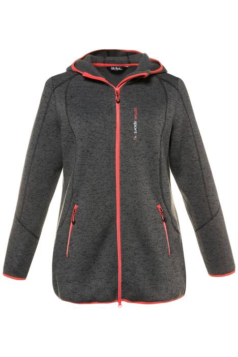 Strickfleece-Jacke, Kapuze, Kontrastpaspel, Ziernähte