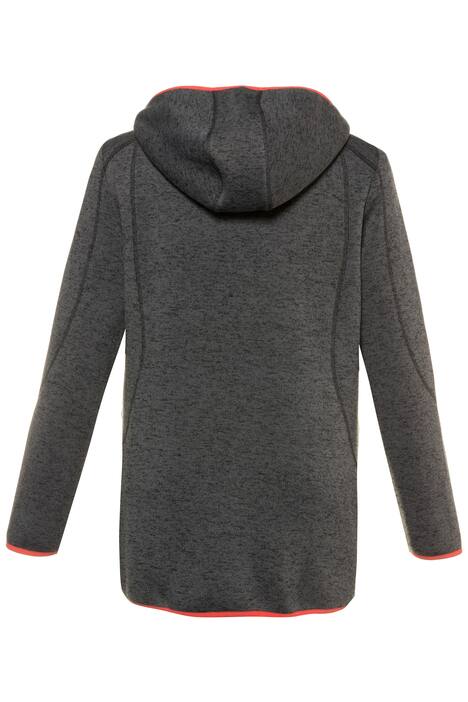 Strickfleece-Jacke, Kapuze, Kontrastpaspel, Ziernähte