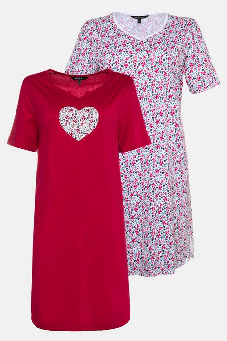 2 Pack Cotton Short Sleeve Sleep Tees - Hearts & Flowers