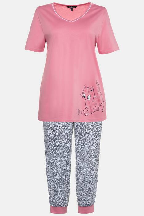 Kitty Hem Short Sleeve Cotton Pajama Set