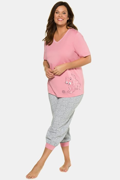 Kitty Hem Short Sleeve Cotton Pajama Set