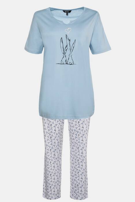 Pyjama, Hasenmotiv, Keilausschnitt, reine Baumwolle, bis Gr. 66/68