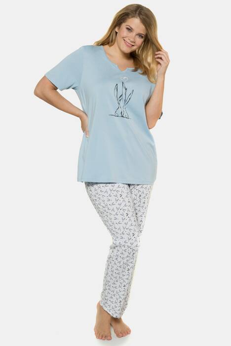 Pyjama, Hasenmotiv, Keilausschnitt, reine Baumwolle, bis Gr. 66/68