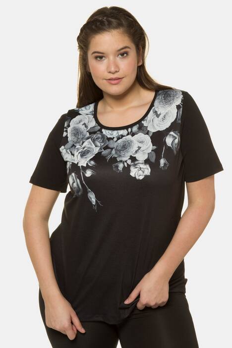 T-Shirt, Rosenmotiv, Classic, Elasthan, Rundhalsausschnitt