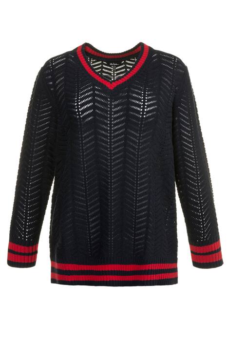 Pullover, Lochmuster, Streifenbündchen, weicher Strick