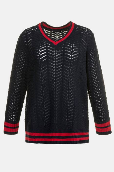 Pullover, Lochmuster, Streifenbündchen, weicher Strick