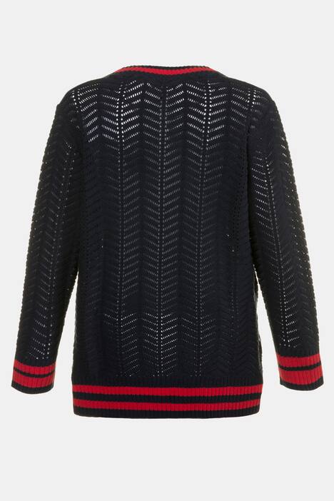 Pullover, Lochmuster, Streifenbündchen, weicher Strick
