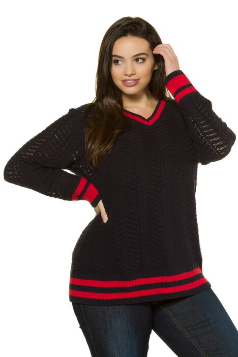 Pullover, Lochmuster, Streifenbündchen, weicher Strick