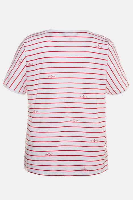 T-Shirt, Faltboot-Motive, Oversized, Streifen, Flammjersey