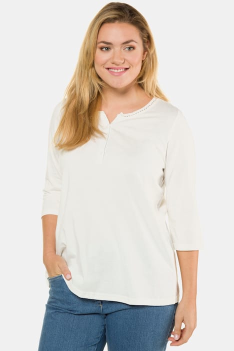 Lace Trim Henley Clasic Fit Cotton Tee